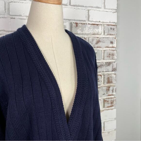 80s Carriage Court Navy Blue & Gold V-neck Button Down Preppy Sweater L - Picture 7 of 11